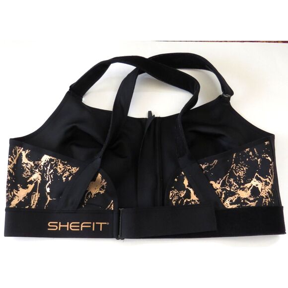 SHEFIT Flex Sports Bra Zip Up Front Black/Rose Gold   5Luxe (5X)  EUC - Picture 1 of 9